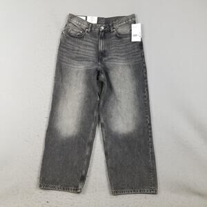 H&M Baggy Jeans Mens 33x32 Gray Charcoal Wash Relaxed Wide Leg Denim Pants